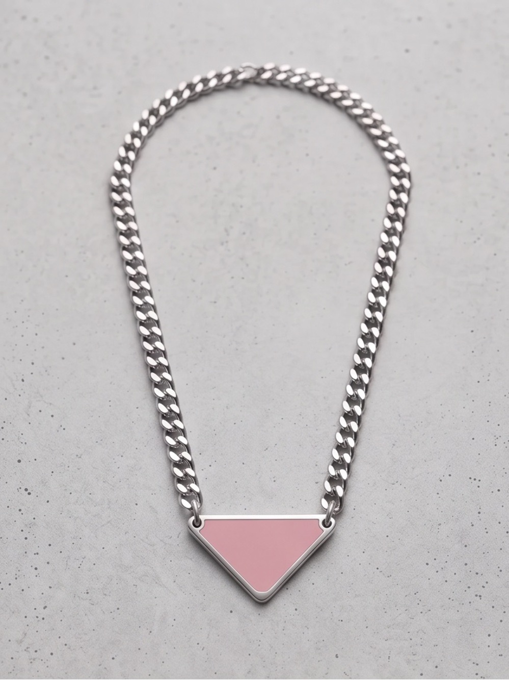 Modern Triangle Pink Enamel Necklace - Women's Jewelry 20 inch upcycled stamped